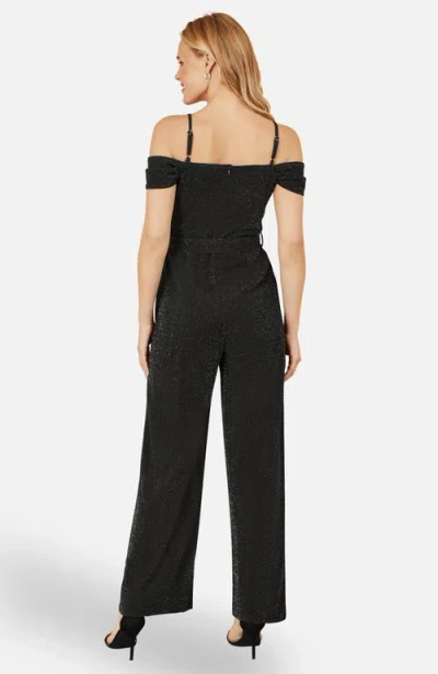 Yumi Sparkle Stretch Bardot Jumpsuit In Black