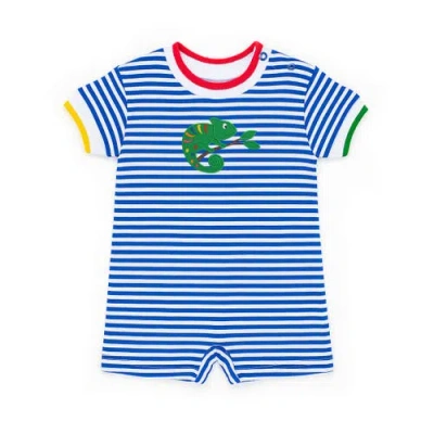 Florence Eiseman Stripe Knit Shortall With Lizard In Blue