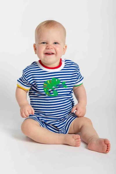 Florence Eiseman Stripe Knit Shortall With Lizard In Blue