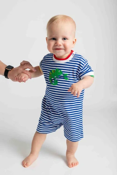 Florence Eiseman Stripe Knit Shortall With Lizard In Blue