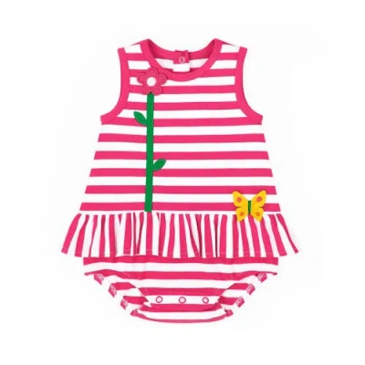 Florence Eiseman Stripe Knit Romper With Flower In Pink