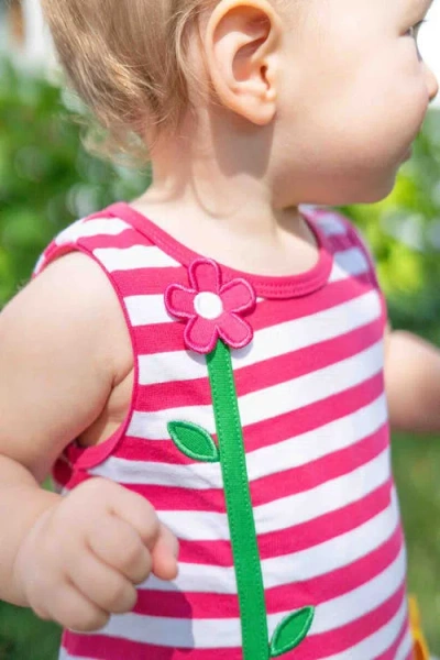 Florence Eiseman Stripe Knit Romper With Flower In Pink