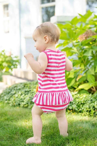 Florence Eiseman Stripe Knit Romper With Flower In Pink