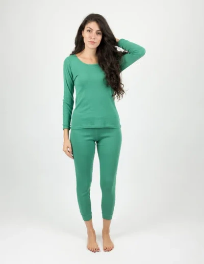 Leveret Womens Two Piece Cotton Pajamas Classic Solid Color In Green