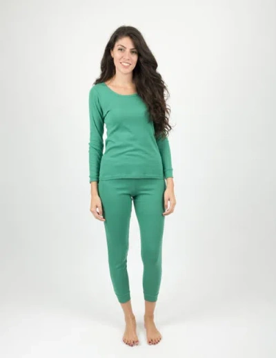 Leveret Womens Two Piece Cotton Pajamas Classic Solid Color In Green