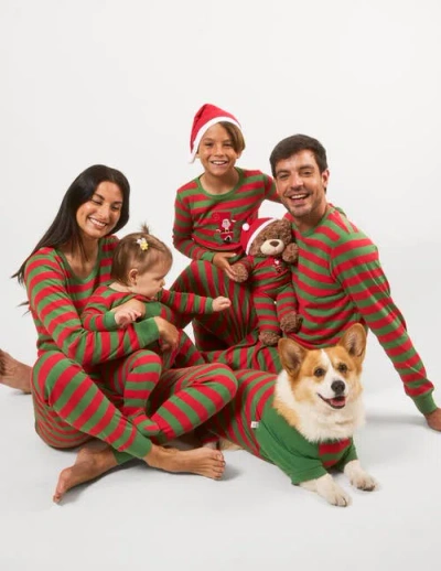 Leveret Cotton Striped Matching Family Holiday Pajamas In Red