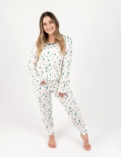 Leveret Viscose Matching Family Holiday Pajamas, Reindeer & Polar Bear Prints In White