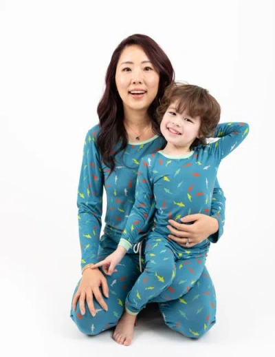 Leveret Viscose Matching Family Holiday Pajamas, Reindeer & Polar Bear Prints In Blue