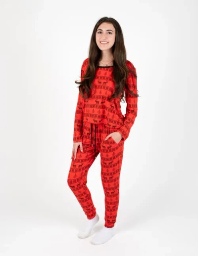 Leveret Viscose Matching Family Holiday Pajamas, Reindeer & Polar Bear Prints In Red