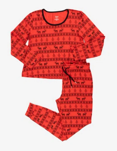 Leveret Viscose Matching Family Holiday Pajamas, Reindeer & Polar Bear Prints In Red