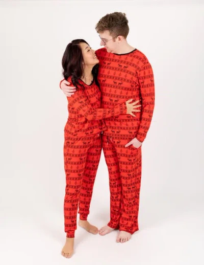Leveret Viscose Matching Family Holiday Pajamas, Reindeer & Polar Bear Prints In Red