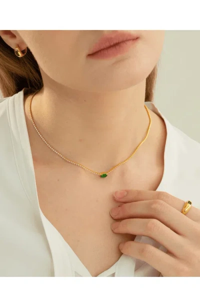 Bearfruit Jewelry 18k Gold Plated Sterling Silver Emerald Rectangle Necklace, Ring & Huggies Set Hol In Gold