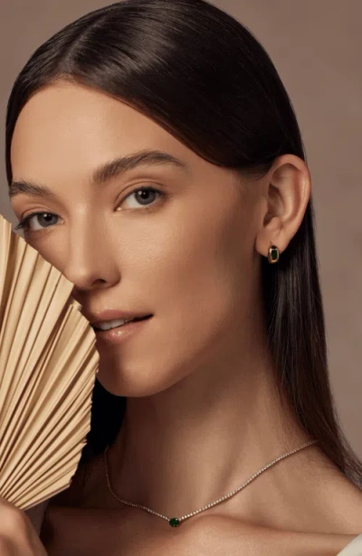 Bearfruit Jewelry 18k Gold Plated Sterling Silver Emerald Rectangle Necklace & Huggies Set Holiday G In Gold