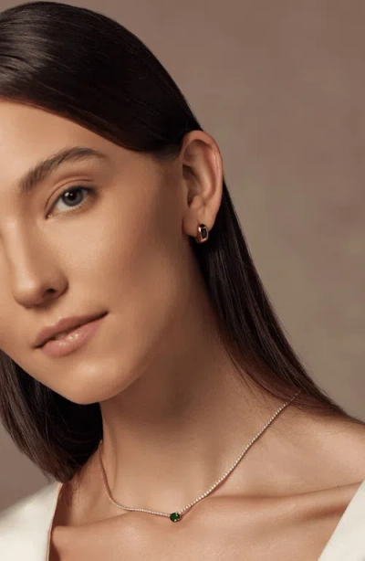 Bearfruit Jewelry 18k Gold Plated Sterling Silver Emerald Rectangle Necklace, Ring & Huggies Set Hol In Gold