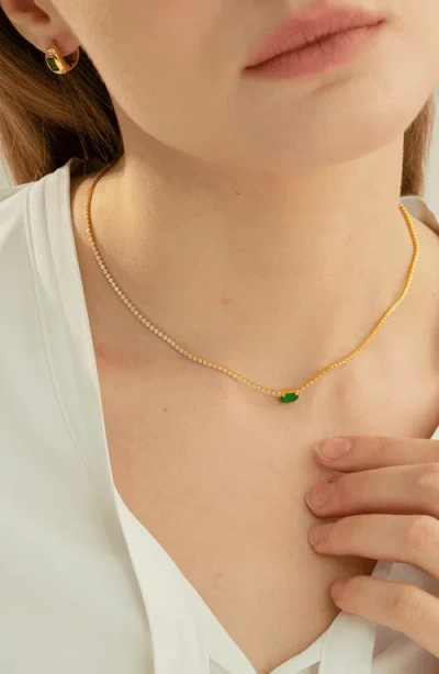 Bearfruit Jewelry 18k Gold Plated Sterling Silver Emerald Rectangle Necklace & Huggies Set Holiday G In Gold