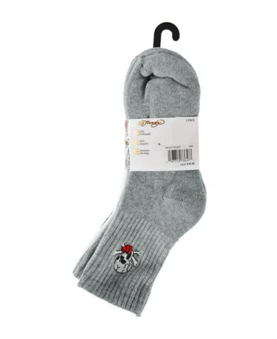 Ed Hardy Womens Heart Skull Embroidery Half Cushion Mid Crew Sock 5-pack In Multi