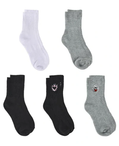 Ed Hardy Womens Heart Skull Embroidery Half Cushion Mid Crew Sock 5-pack In Multi