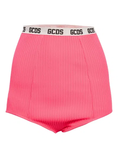 Pre-owned Gcds Ribbed Logo-band Shorts In Pink
