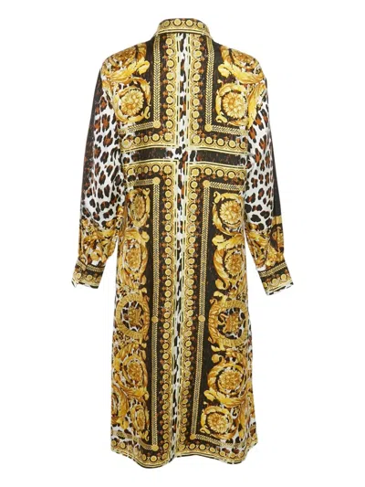 Pre-owned Versace Baroque-print Silk Dress In Yellow