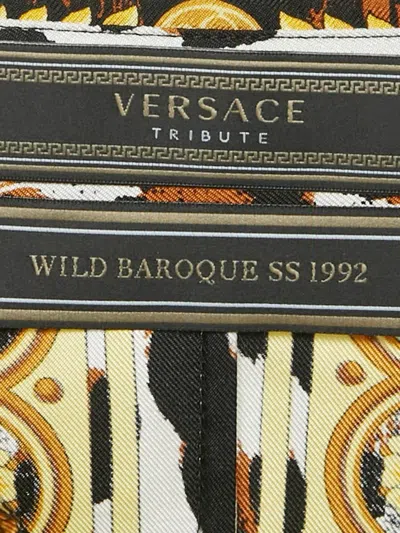 Pre-owned Versace Baroque-print Silk Dress In Yellow