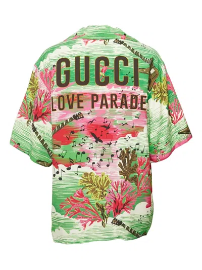 Pre-owned Gucci Guitar-print Short-sleeve Shirt In Green
