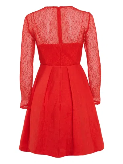 Pre-owned Sandro Floral-lace Pleat-detail Dress In Red