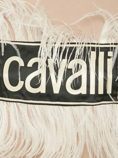 Pre-owned Roberto Cavalli Feather-trimmed Logo T-shirt In Neutral