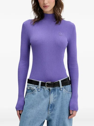 Hugo Boss Mock-neck Ribbed Sweater In Purple