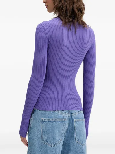 Hugo Boss Mock-neck Ribbed Sweater In Purple