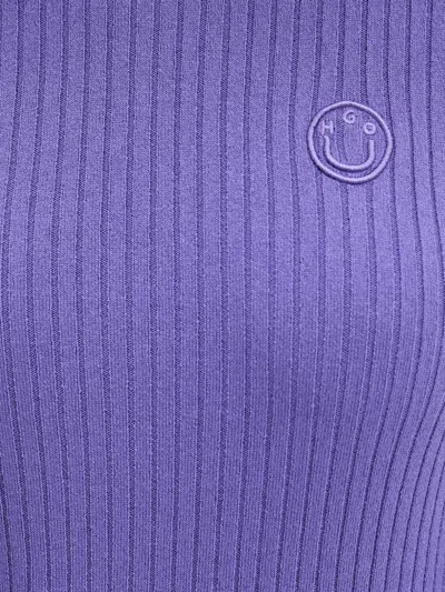 Hugo Boss Mock-neck Ribbed Sweater In Purple