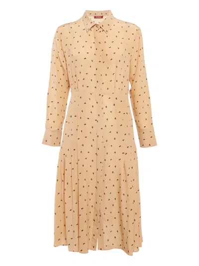 Pre-owned Max Mara Pleated Printed Dress In Neutral