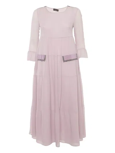 Pre-owned Emporio Armani Tiered Silk Dress In Purple