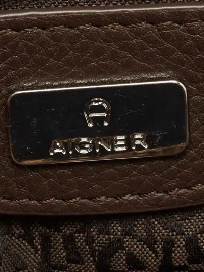 Pre-owned Aigner Vintage Monogram Canvas Shoulder Bag In Neutral