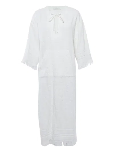 Pre-owned Zimmermann Palm-tree Fringed Maxi Dress In White