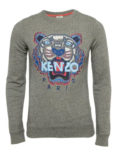 Pre-owned Kenzo Tiger-embroidered Crew-neck T-shirt In Gray