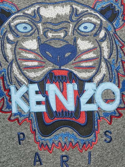 Pre-owned Kenzo Tiger-embroidered Crew-neck T-shirt In Gray