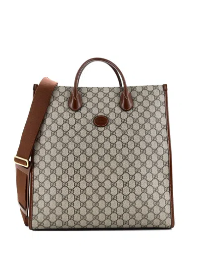 Pre-owned Gucci Vertical Structured Top Handle Open Gg Coated Canvas Medium Tote Bag In Brown