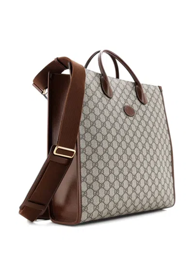 Pre-owned Gucci Vertical Structured Top Handle Open Gg Coated Canvas Medium Tote Bag In Brown