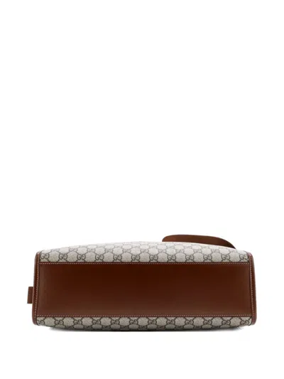 Pre-owned Gucci Vertical Structured Top Handle Open Gg Coated Canvas Medium Tote Bag In Brown