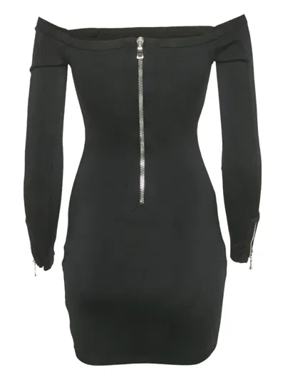 Pre-owned Balmain Ribbed-knit Mini Dress In Black