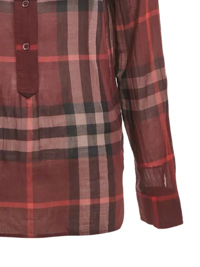 Pre-owned Burberry Check Half-placket Shirt In Red