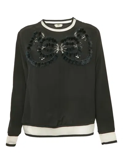Pre-owned Fendi Embellished Silk Sweater In Black