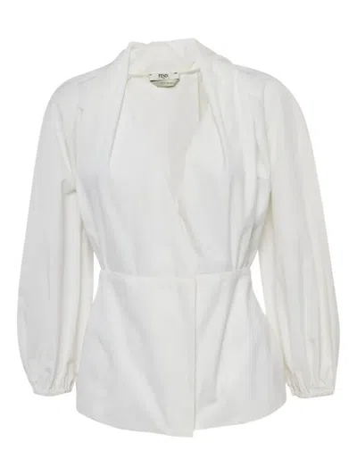 Pre-owned Fendi Gathered Wrap Blouse In White