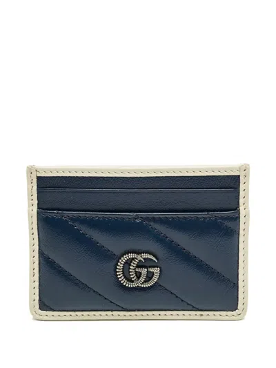 Pre-owned Gucci Gg Marmont Card Holder In Blue