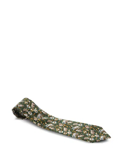 Pre-owned Celine Printed Silk Tie In Green