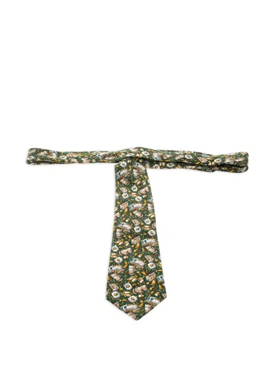 Pre-owned Celine Printed Silk Tie In Green