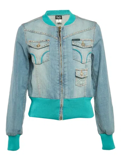 Pre-owned D&g Vintage Crystal-embellished Denim Jacket In Blue