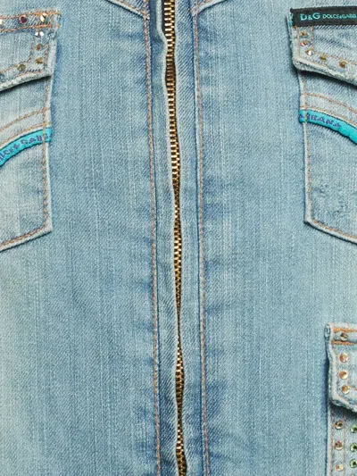Pre-owned D&g Vintage Crystal-embellished Denim Jacket In Blue