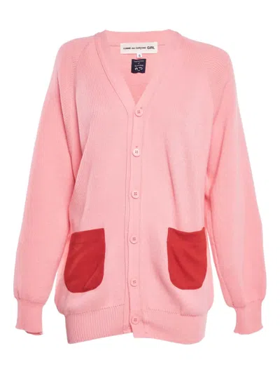 Pre-owned Comme Des Garçons Contrast-pocket Cardigan In Pink