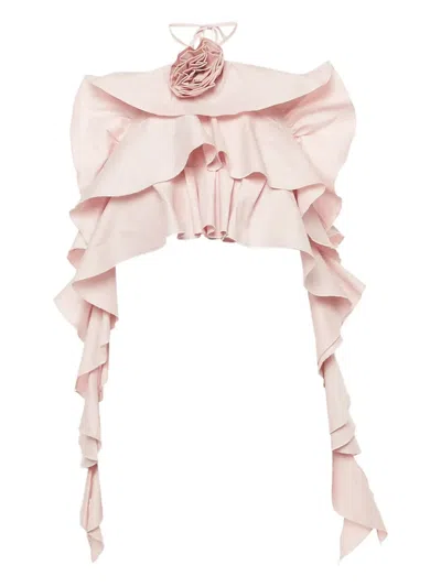 Pre-owned Blumarine Rose-detail Ruffle Top In Pink